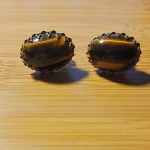 Miriam Haskell Oval Tiger's Eye VINTAGE Clip On